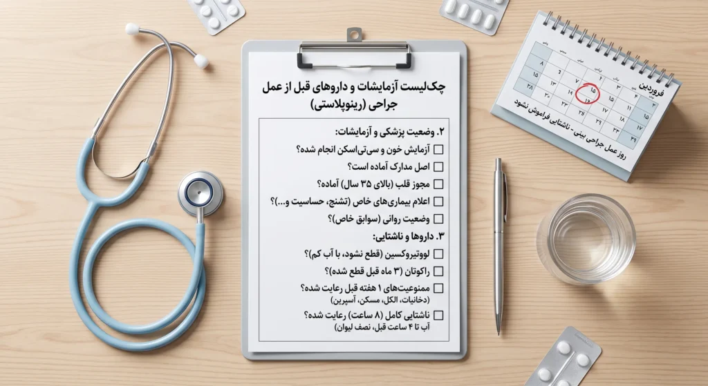 چک لیست کامل مراقبت های قبل از عمل بینی