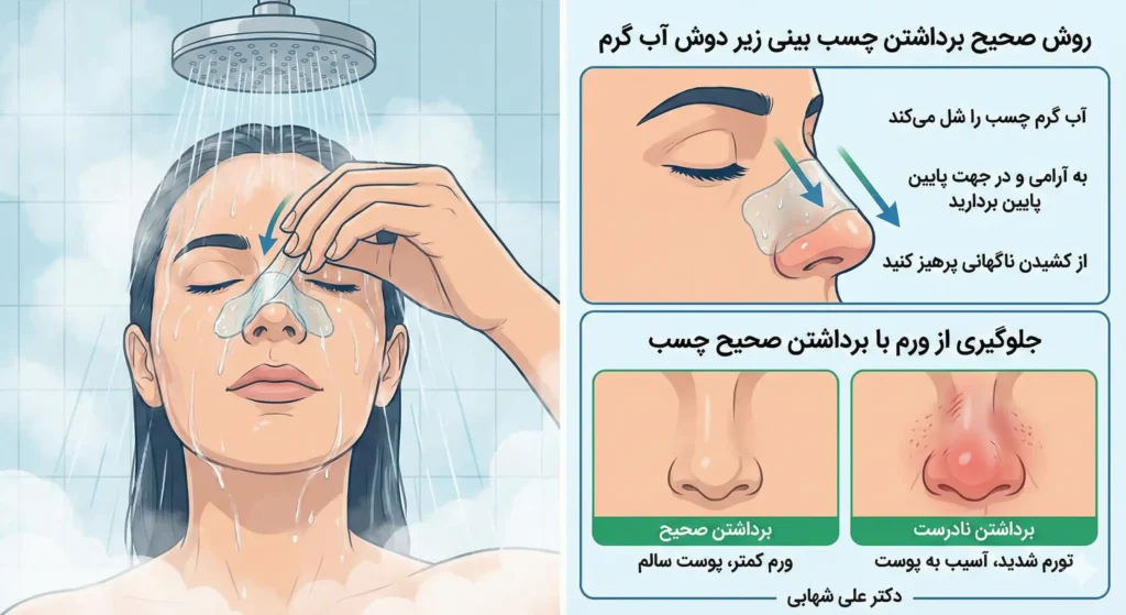 روش صحیح برداشتن چسب بینی زیر دوش آب گرم